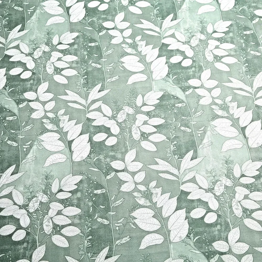 Green Botanical Fabric Shower Curtain with Metal Roller Hooks 13-pc Bath NEW